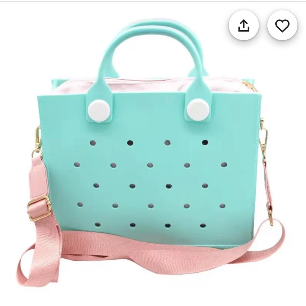 Aqua Tote Small like the Bogg Bag with pink accents